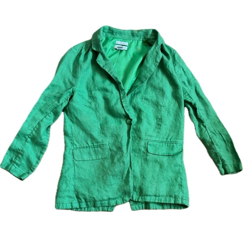 Halston Spring Green Linen Blazer Jacket Small One Button Cottage Core Preppy